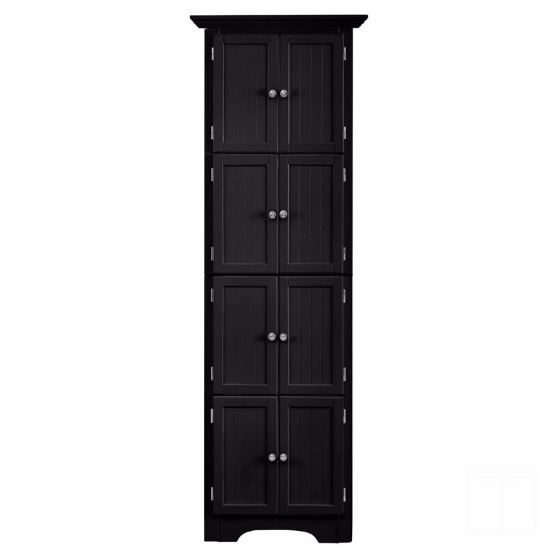 Tall Storage Cabinet With Doors And 4 Shelves, Black