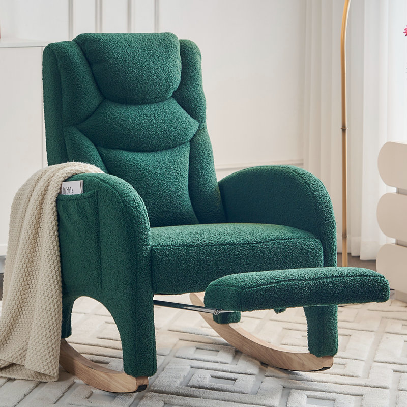 Chaise berçante en tissu avec repose-pieds Teddy, Vert