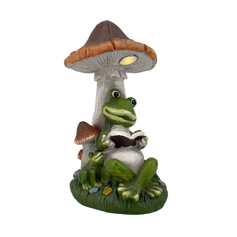 Statue solaire 14 po champignon grenouille lisant