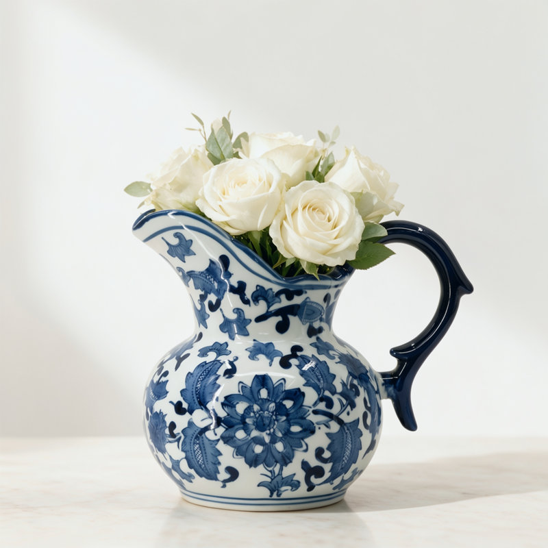 Vase en porcelaine bleu et blanc, 8,7 x 6,1 x 7,7 po