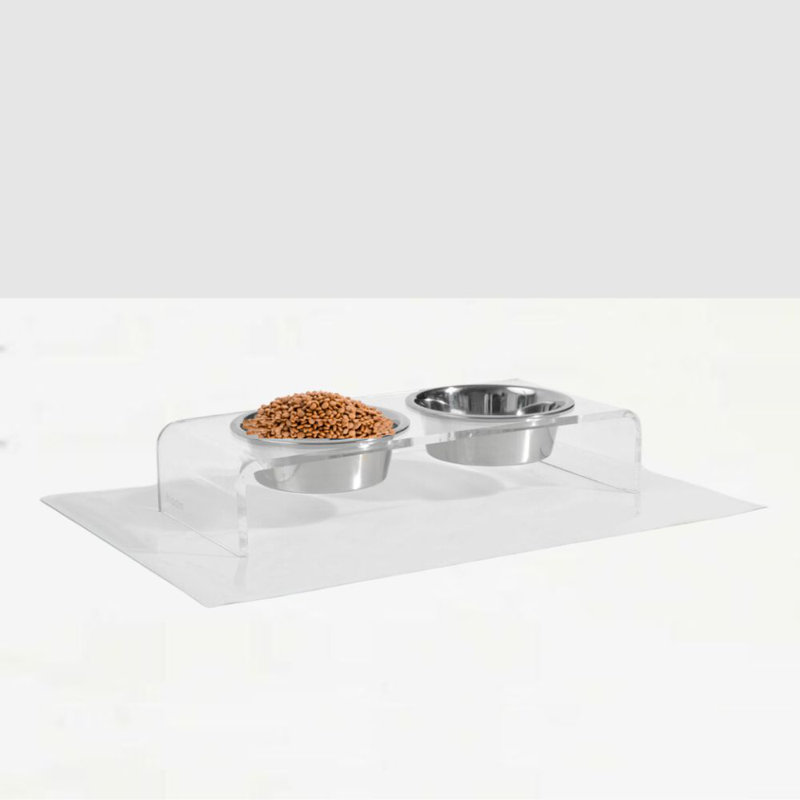 Clear Elevated Feeder with Silver Bowls, 3.5 cups