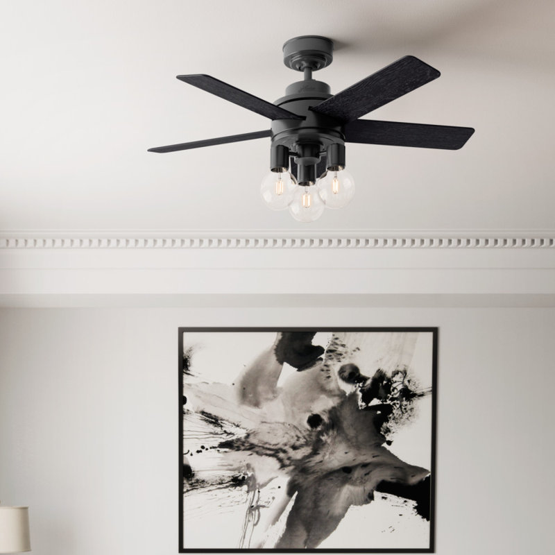 Matte Black 44" Ceiling Fan with LED Light and Remote Control