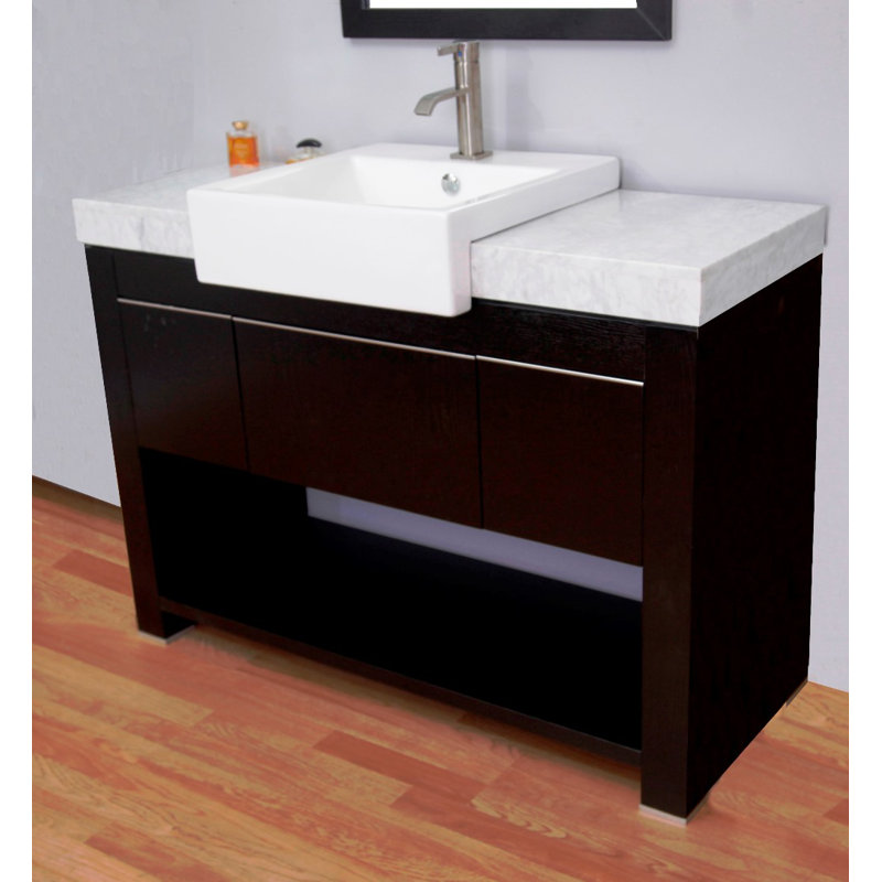 Black Oak Single Freestanding Vanity with White Marble Top