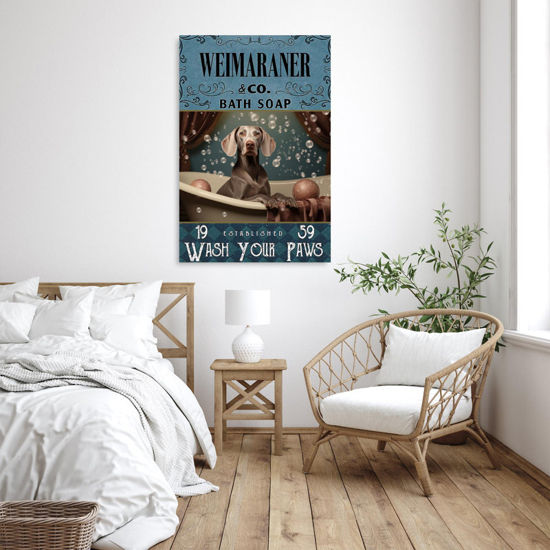 «Weimaraner Bath Soap», reproduction sur toile, H 20 po x l 16 po x P 1,25 po