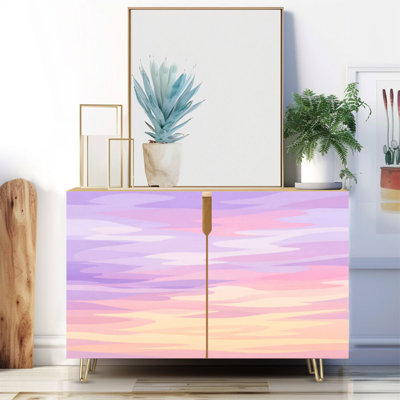 Buffet étroit de 35,4 po de largeur - armoire de rangement d'appoint à 2 portes avec impression de crépuscule et nuages de couleur mauve rose et pieds en métal