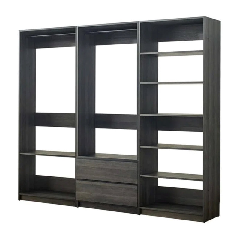 Home Imports Emporium Walk in Wood Closet System for Closet Room Rectangular Engineered Wood Freestanding Design Hanging Rods and Shelves Gray Finish