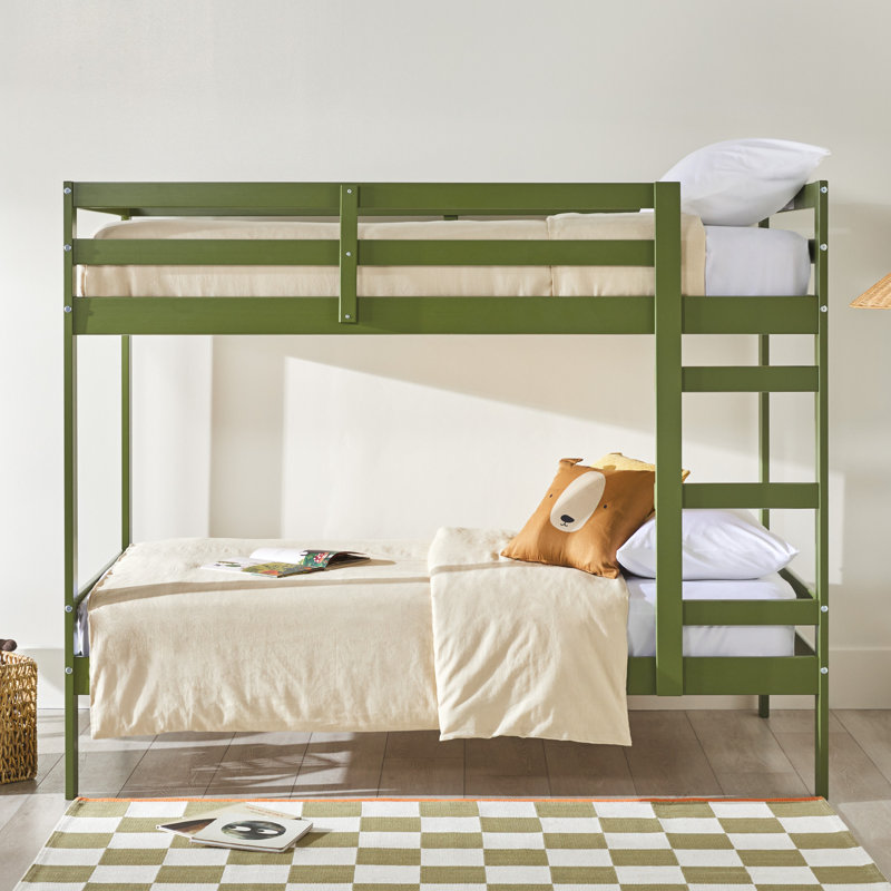 Lit superposé moderne en bois massif simple, Vert olive