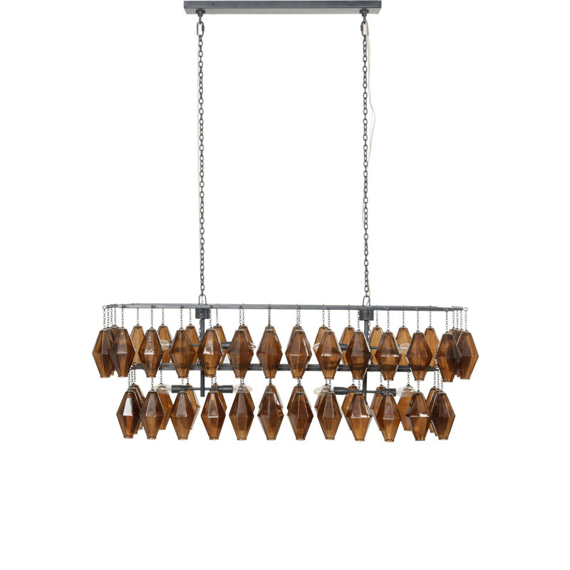 Adeline Rectangular Chandelier-Amber Glass