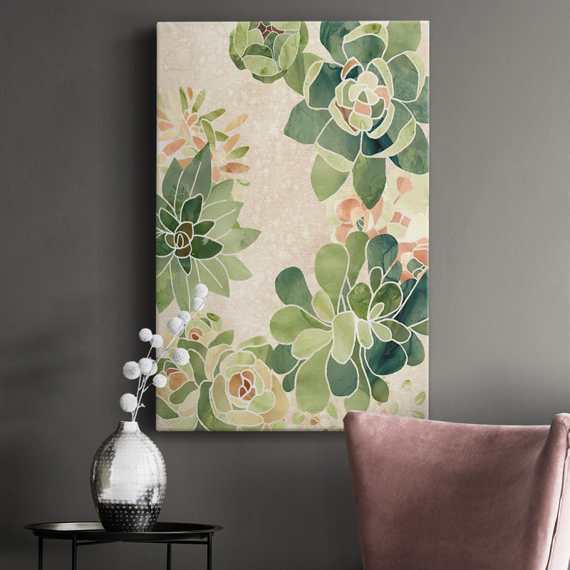 Stained Glass Succulents II - Wrapped Canvas Print, 36" H x 24" W x 1" D