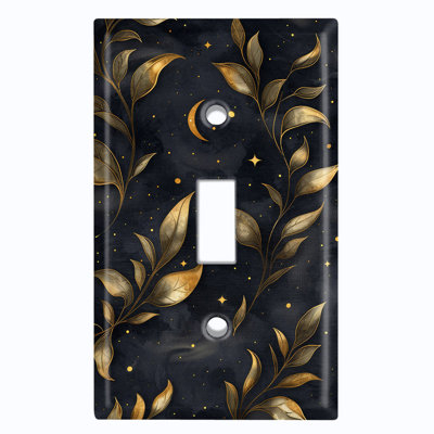 Metal Light Switch Plate Cover; US Standard Size 1 Gang Toggle - Celestial Midnight Leaf Pattern
