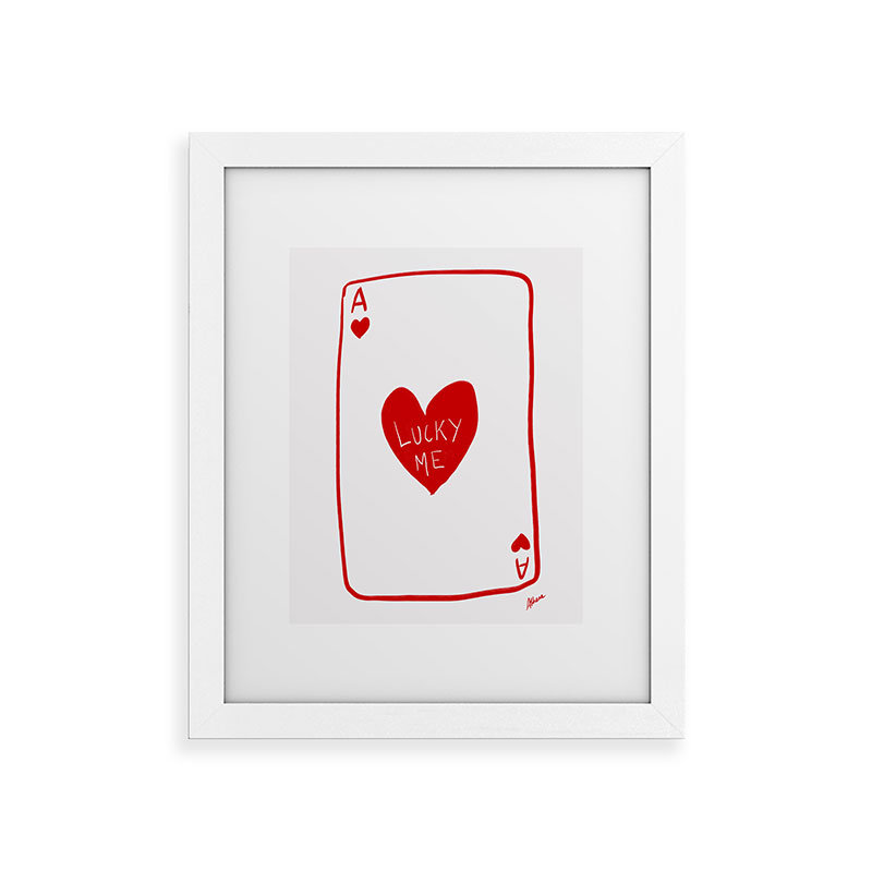 Athènes «Lucky Me», reproduction de carte à jouer encadrée, Cadre en bois blanc, H 10 po x l 8 po x P 1,5 po