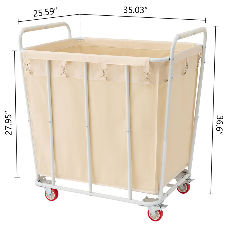 Large Rolling Laundry Hamper with Wheels, Beige