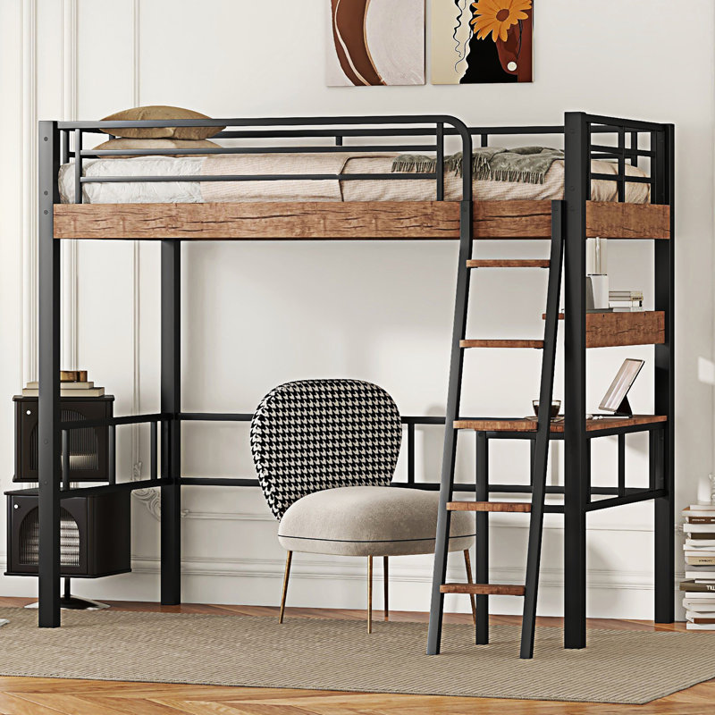 Lit mezzanine en métal avec bureau intégré