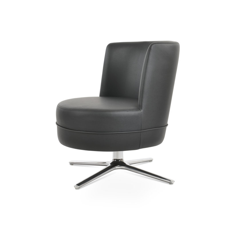 Fauteuil ovale pivotant Hilton, Poli, Similicuir noir