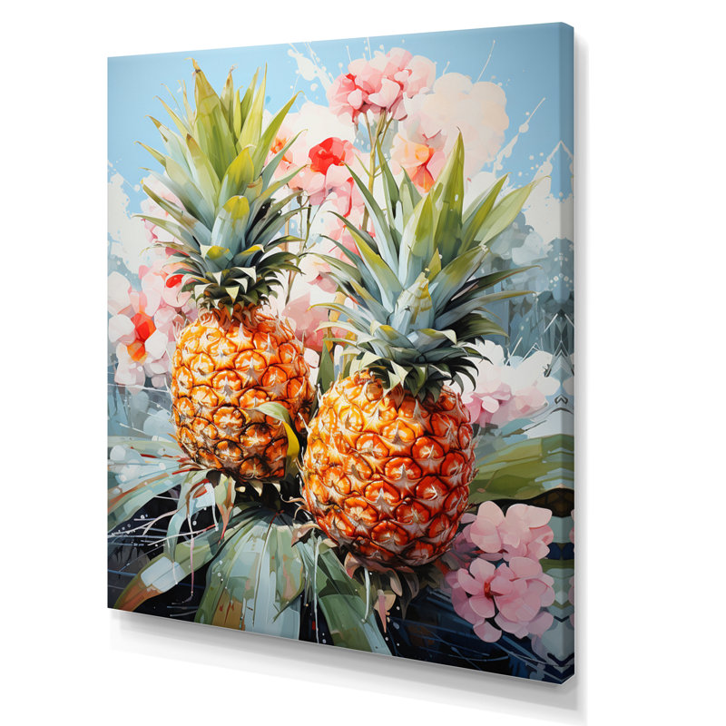 Pineapples Floral Bouquet II - impression sur toile tendue, H 32 po x l 16 po x P 1 po
