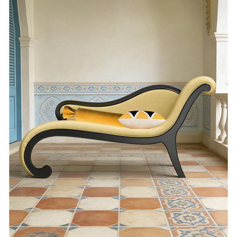 Chaise longue de style européen en hévéa et velours pour chambre et salon, Face à la droite