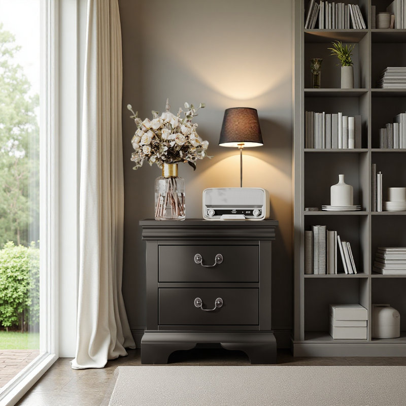 22" X 16" X 22.7" Classic Wooden Nightstand, Black