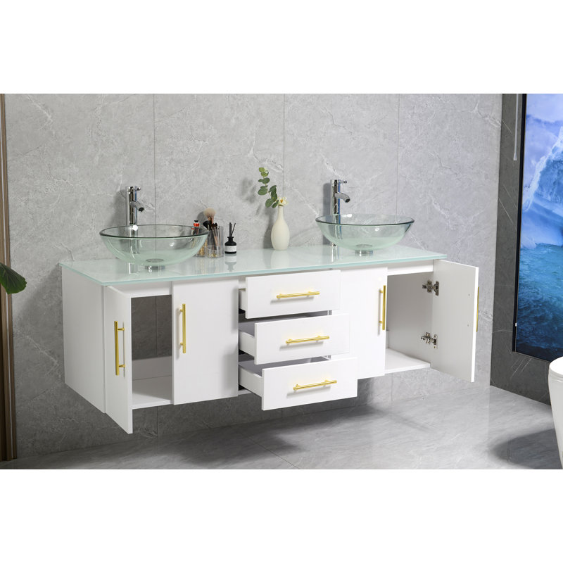 Ensemble de meuble-lavabo mural double, Blanc
