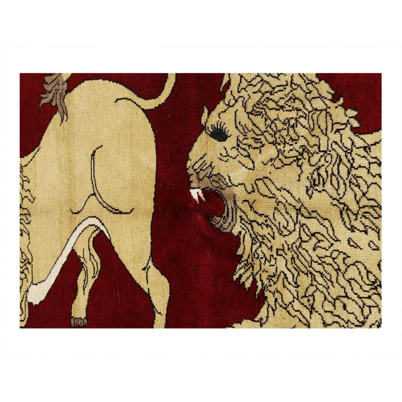 Animal Pictorial lion Shiraz Persian Hand Knotted Wool rug 2'7'' X 5'11''
