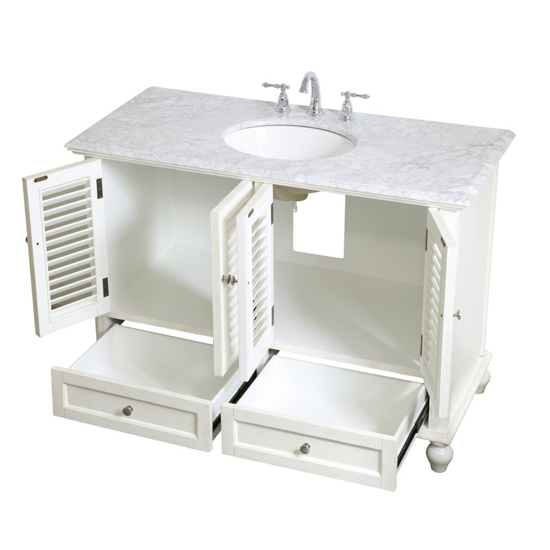 Hansford 48 " W Freestanding Standard 1 Single Vanity Bathroom Vanity With Marble Top, White