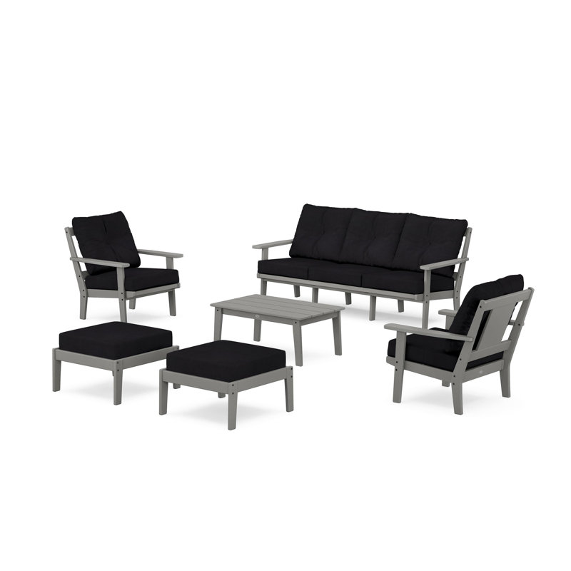 Ensemble de conversation canapé avec coussins 6 pièces Prairie, Noir, Gris ardoise