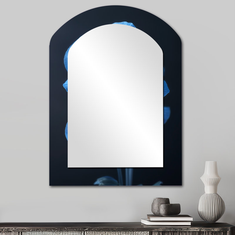 Miroir mural bleu en verre Pansies II, 34 po x 25 po