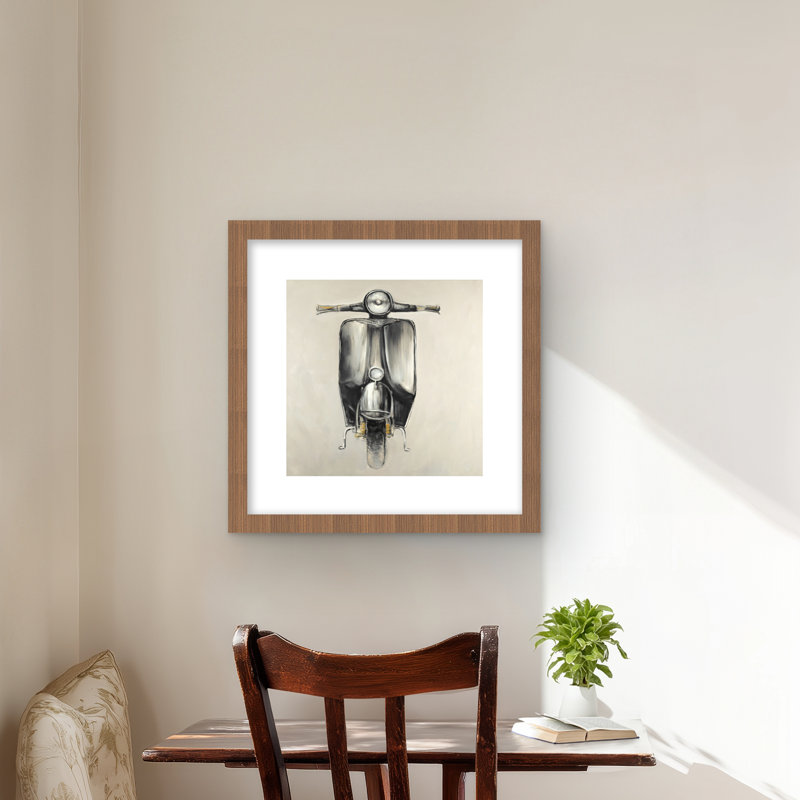 Small Black Moped - Motorcycle Framed Print for Home Decor