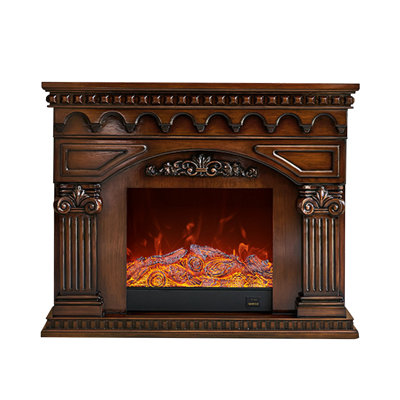 Nut-Brown Solid Wood Electric Fireplace