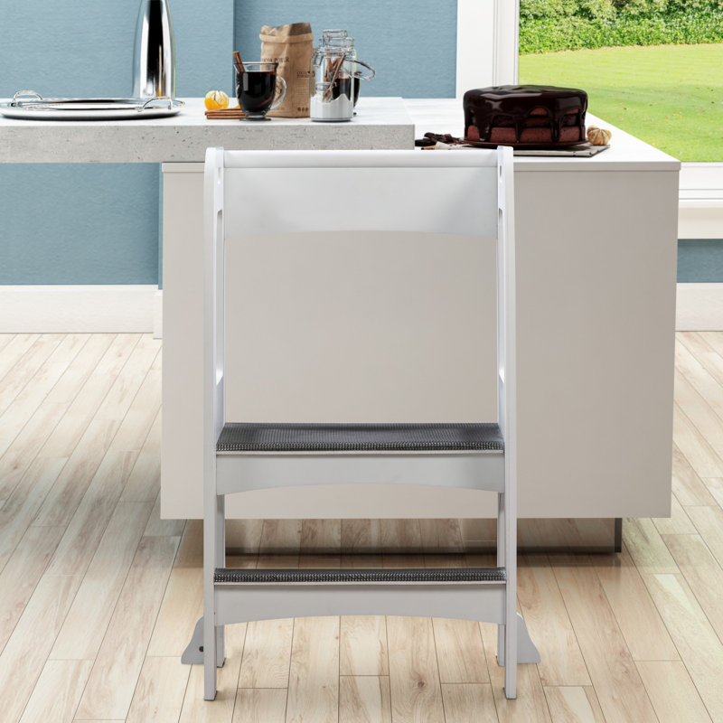 Escabeau de cuisine Citronelle Kids On The Rise, petits tabourets en bois pour enfants, marchepied, Blanc