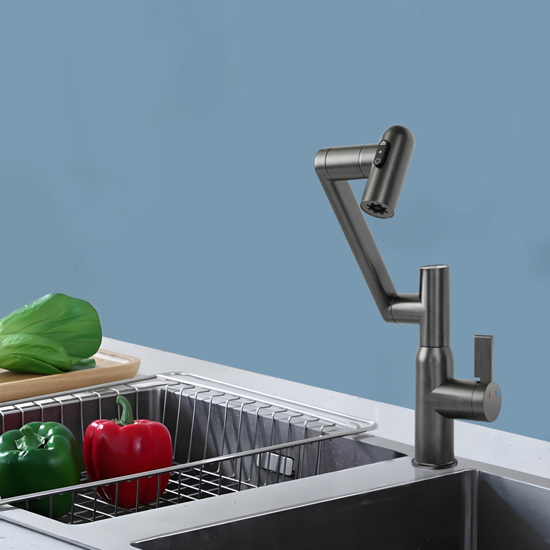 Bathroom Sink Faucet With Spray Function And Temperature Display For Anti-Skid Switch And Hot & Cold And 360° Rotary