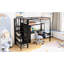 Lit mezzanine simple en métal avec bureau, tablette, grande armoire et escalier de rangement noir - un choix élégant pour une expérience spacieuse et confortable-150967461