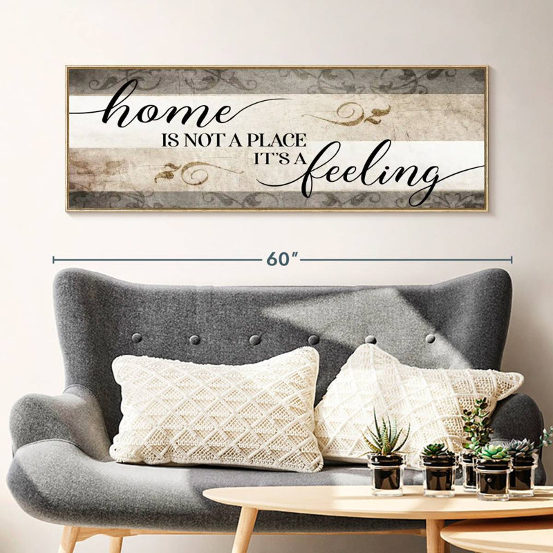 Panneau mural Home is Not a Place It's A Feeling V, Cadre flottant en bois naturel, 49 po x 17 po