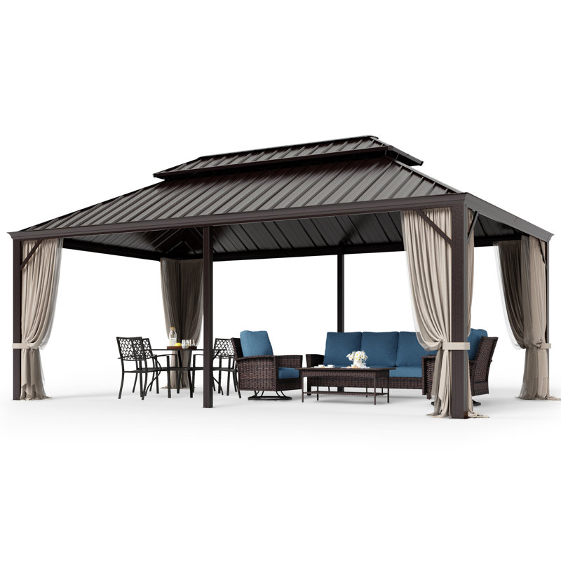 Pavillon de jardin en aluminium à toit double avec toit rigide, 20 pi x 12 pi
