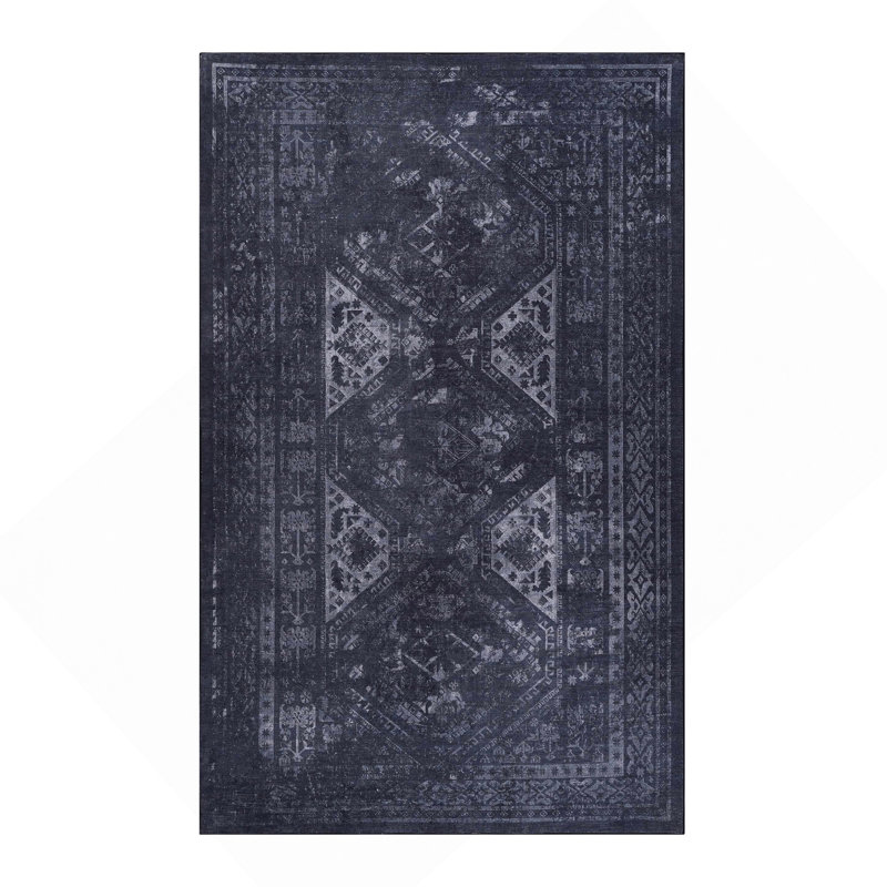 Black Washable Rug 5X8 Area Rug (Black+Gray, 5' X 8'), Rectangle 5' x 8'