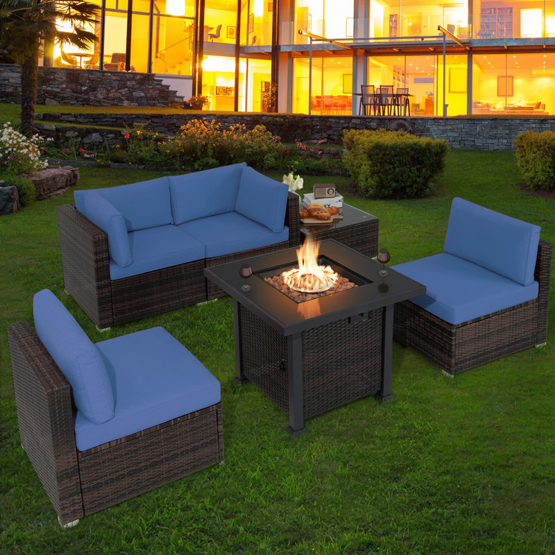 4 - Person Patio Conversation Set with Cushions, Navy Blue