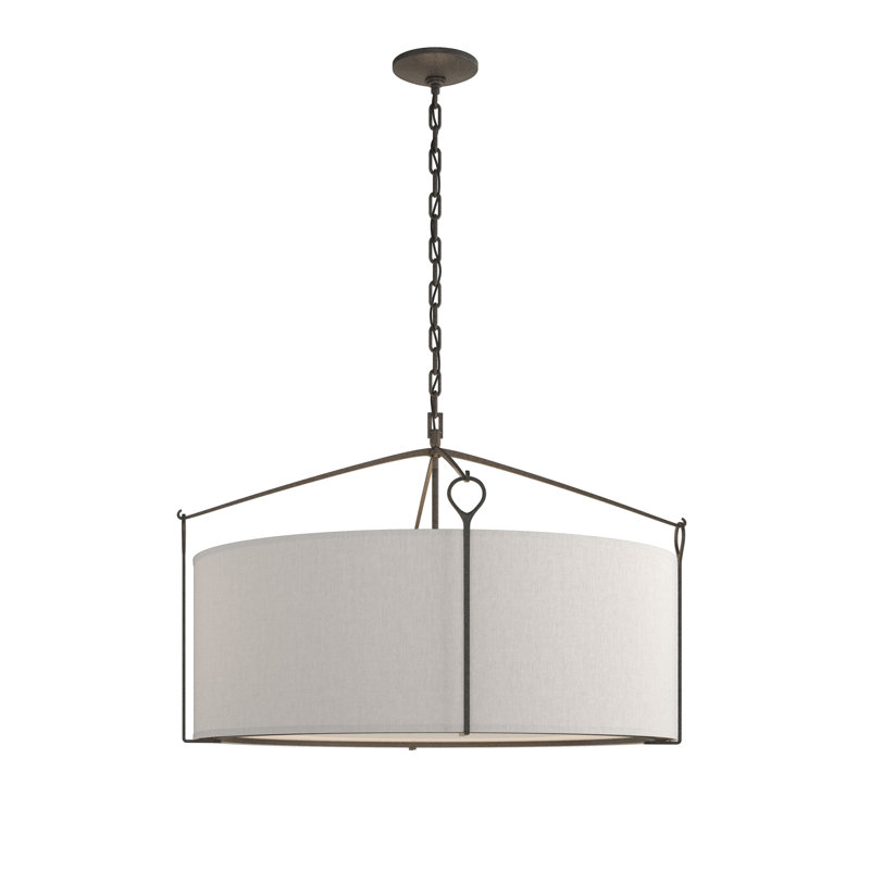 Bow 4 - Light Drum Chandelier, Natural Iron, Flax, 19.4" H x 30" W x 30" D