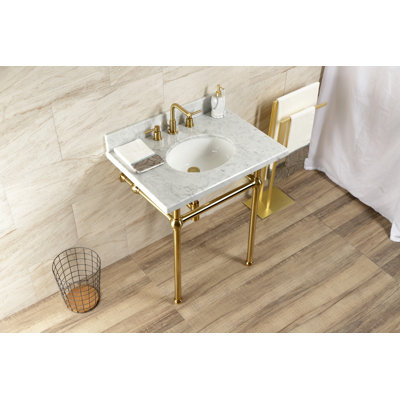 Lavabo de salle de bain console ovale en métal blanc / or avec trop-plein