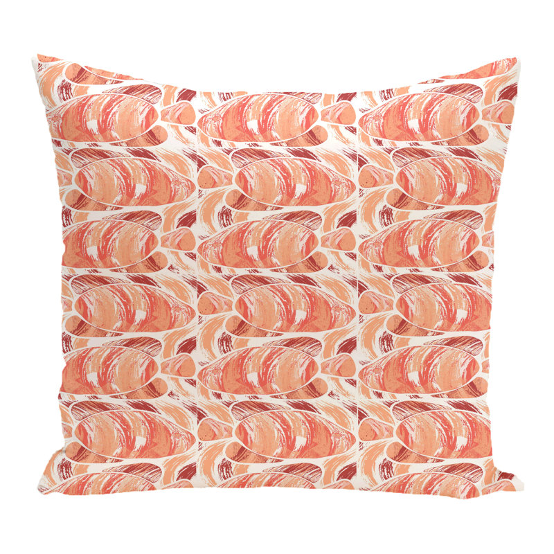 Beach Vacation Abstract Reversible Throw Pillow, 16" H x 16" W, Coral