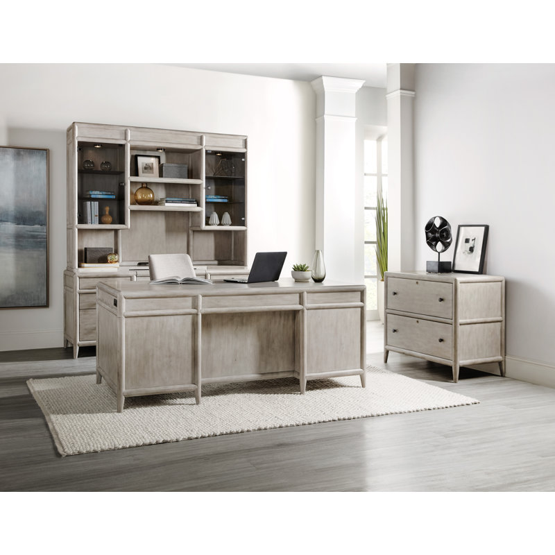 Transitional Gray Mink Executive Desk with 7 Drawers and Filing System