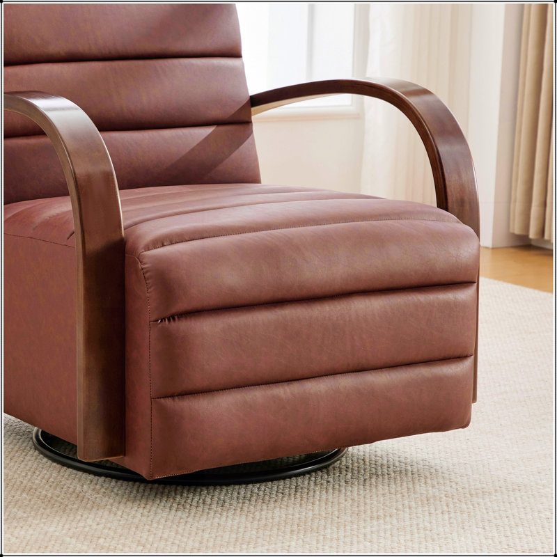 Fauteuil d'appoint moderne rembourré pivotant à 360° de 78 cm de large, avec accoudoirs en bois massif et capitonnage confortable.