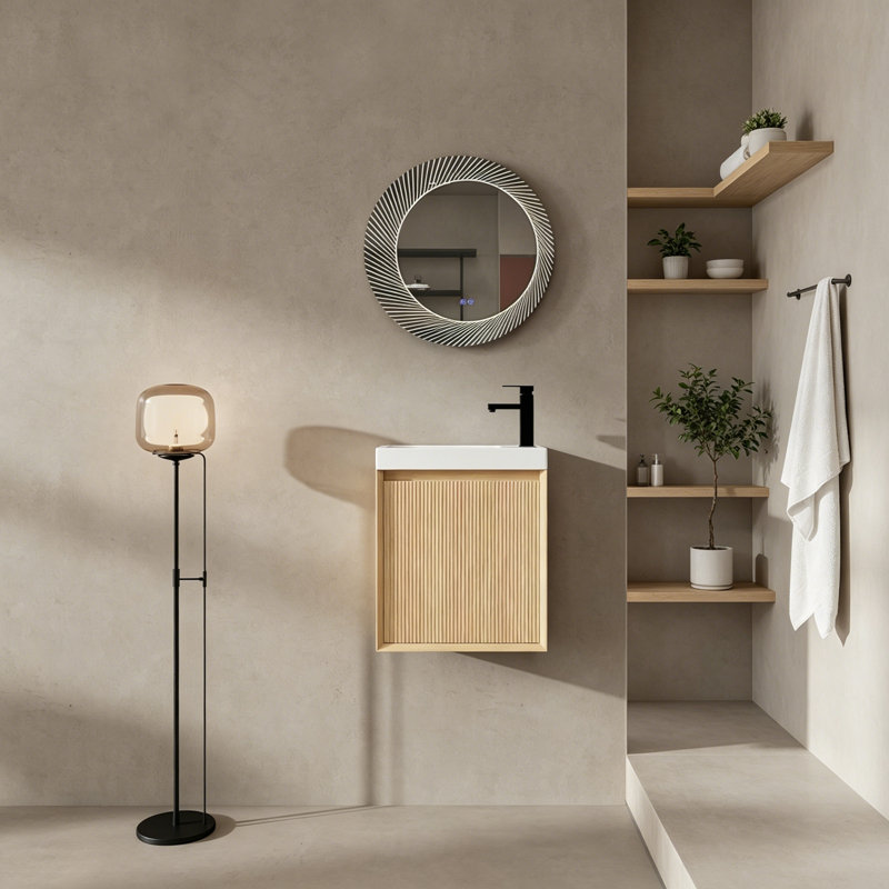 Meuble-lavabo mural avec lavabo en résine et porte simple à fermeture douce