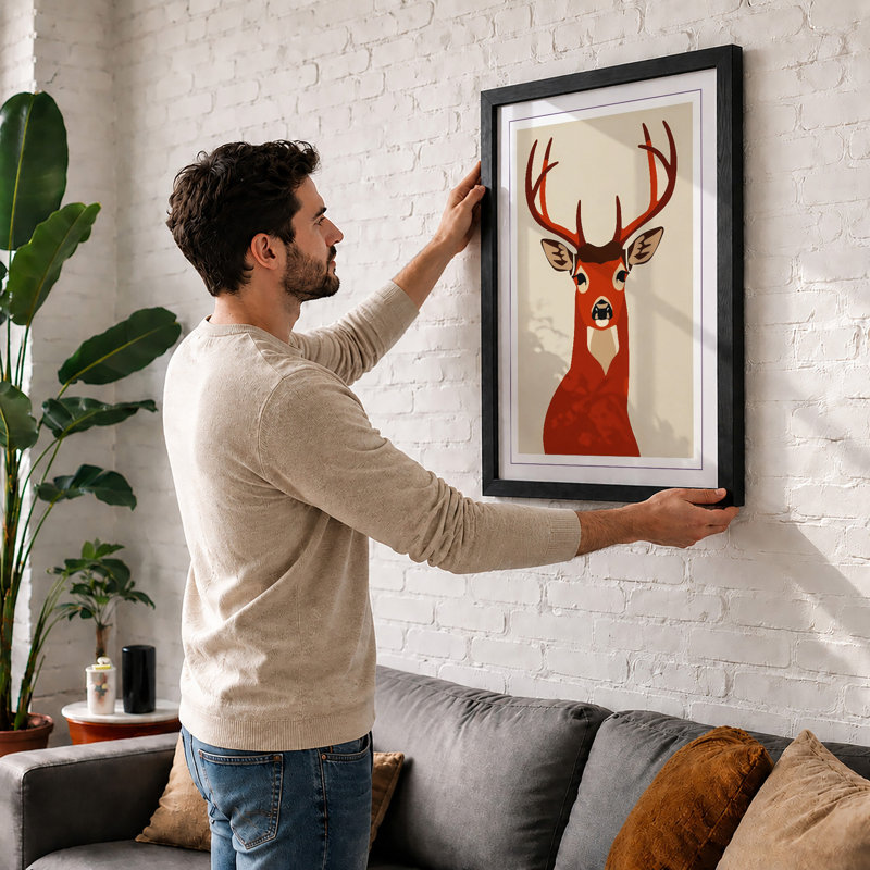 Deer in Geometry Geometric - Framed Print, A3 - 42.0 x 29.7 cm, White