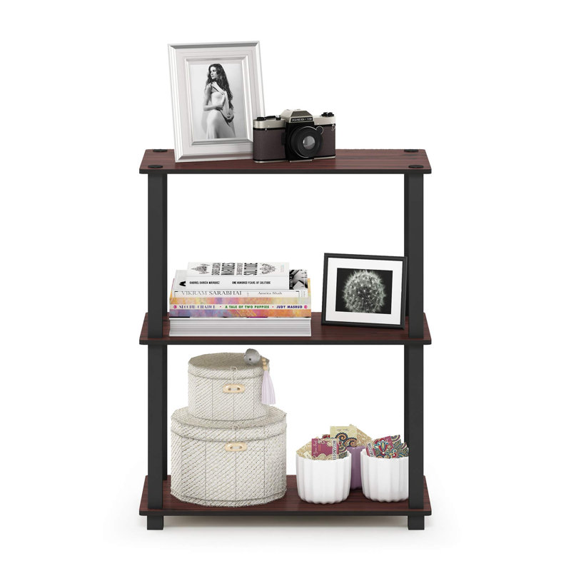 Étagère compacte à 3 niveaux avec support carré, H 29,6 po x l 23,6 po x P 11,4 po, Cerisier foncé / Noir