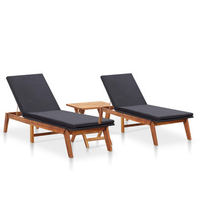 Chaises longues 2 pièces avec table en rotin poly et bois d'acacia massif