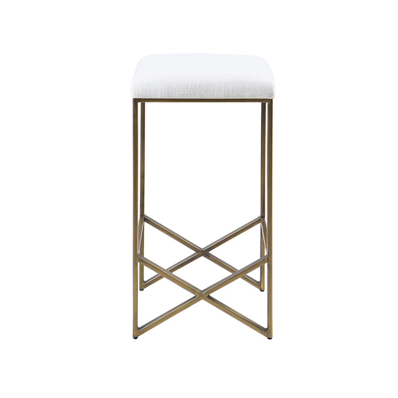 Tabouret de siège rembourré sans dossier de 26 po de hauteur - élégant et stylé. Base en métal bronze, assise rembourrée. Assemblage requis, outils fournis, rembourré sur la base, style moderne requis