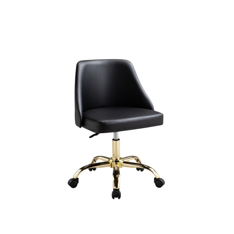 Black and Gold Faux Leather Adjustable Height Swivel Rolling Office Chair