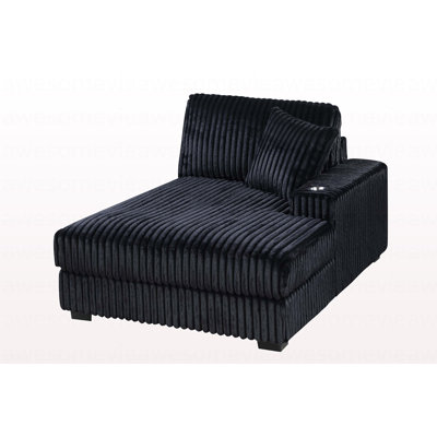 Black Corduroy Contemporary Style 1pc RAF Chaise w Cup Holder Only Modular Piece Texture Upholstered Living Room Furniture