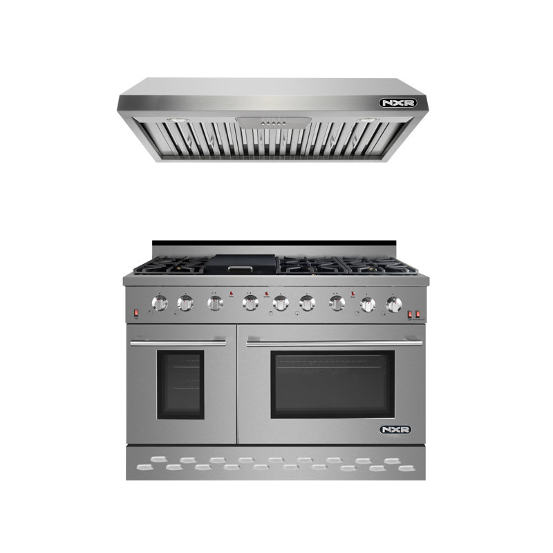 Cuisinière à gaz autoportante 48 pouces 7,2 pieds cubes avec plaque chauffante avec hotte