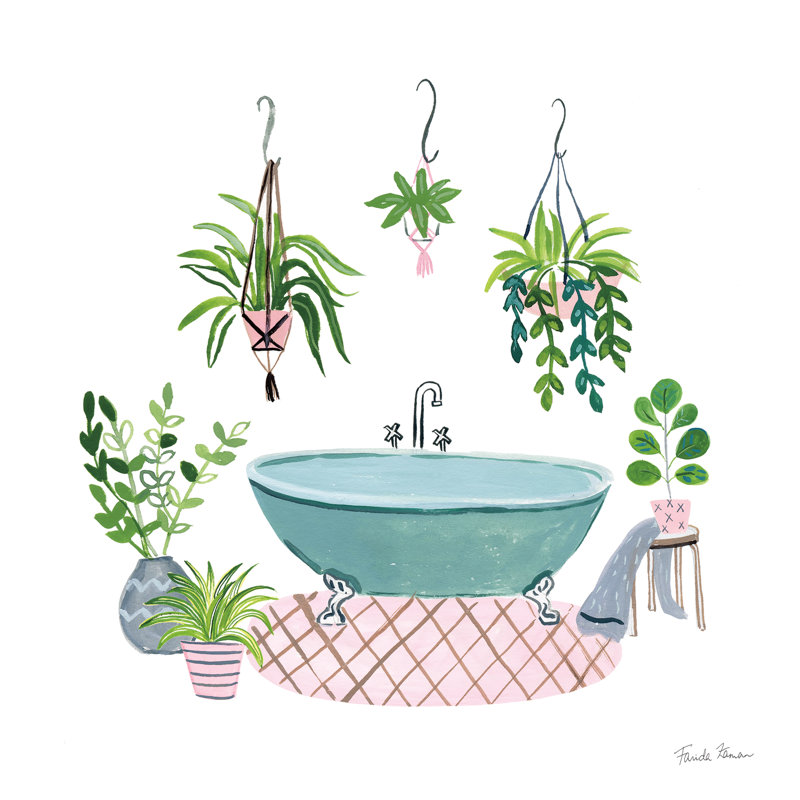 Green Bathroom II by Farida Zaman - Wrapped Canvas Painting, 76cm H x 76cm W