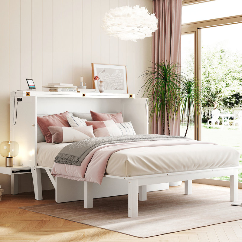Grand lit avec tablettes amovibles et élément - rangement de ton blanc pour une utilisation à long terme, Blanc, Grand lit
